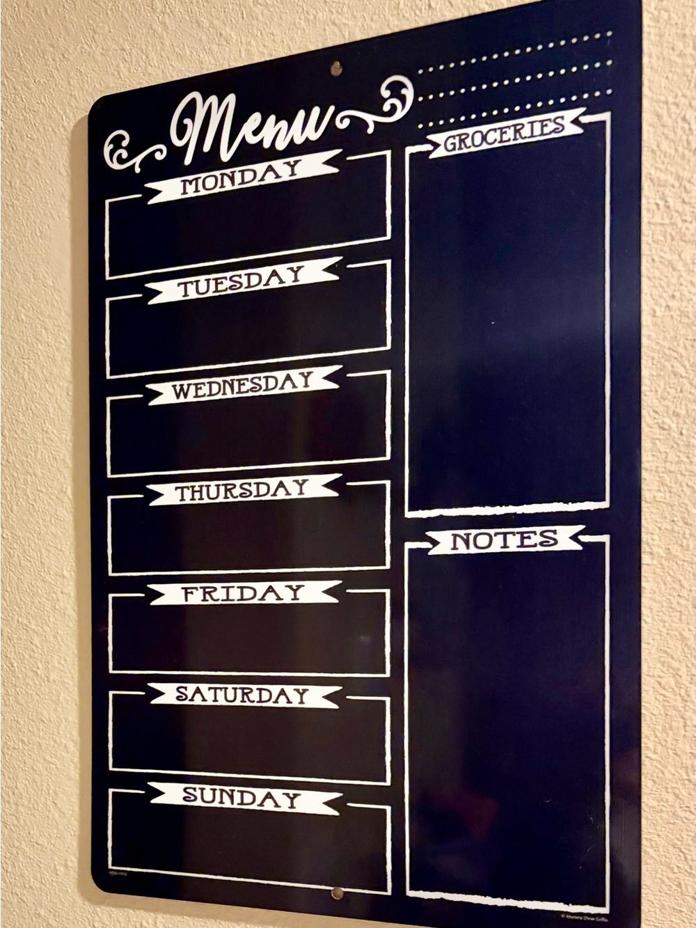 Weekly Menu Planner Wall Board - Black